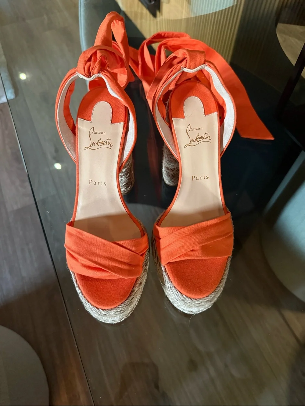 Christian Louboutin Mariza Du Desert 130 Orange Wrap-Ankle Platform Sandals